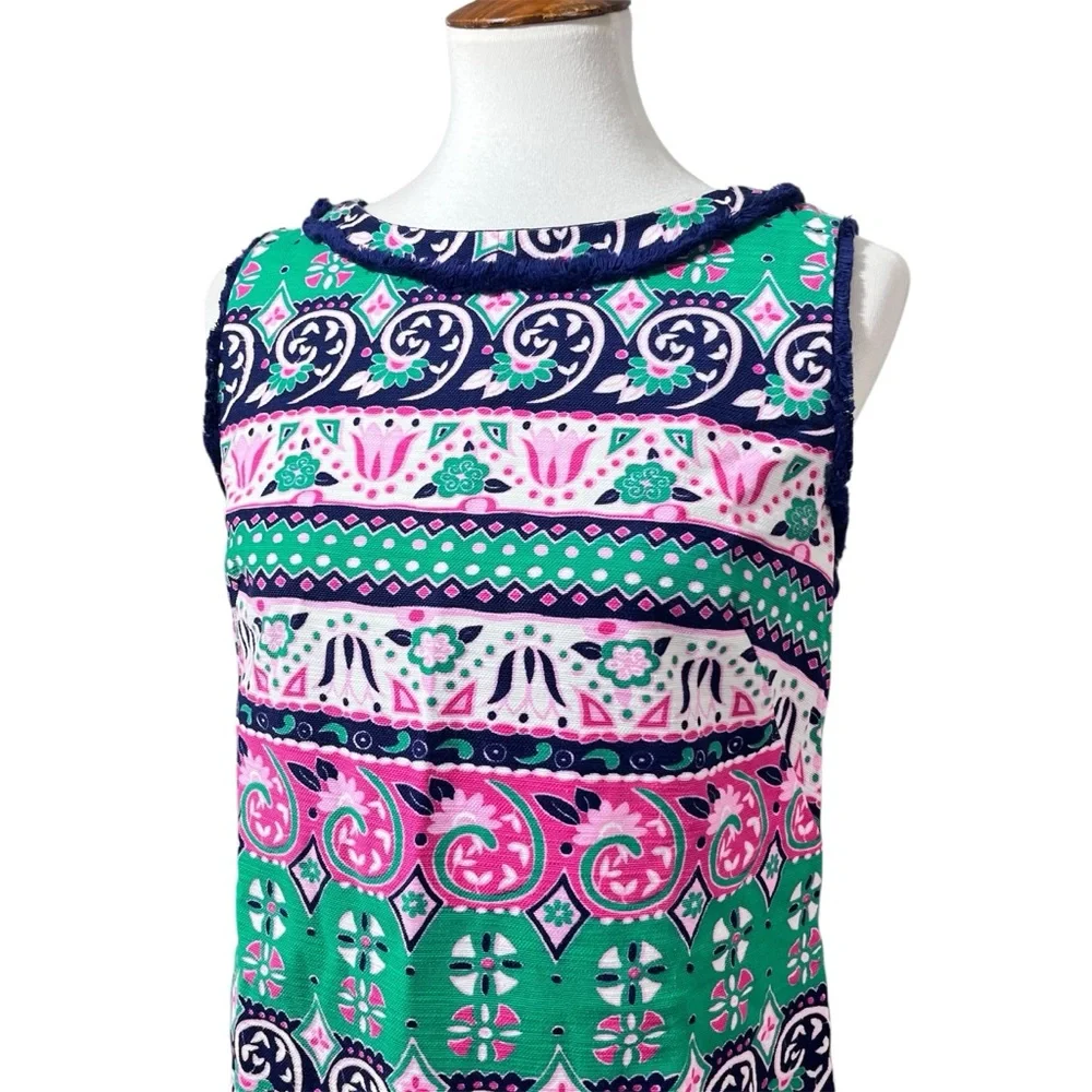 Talbots Sheath Dress Size 6 Multicolor Navy Green Pink Print Sleeveless - Picture 3 of 8